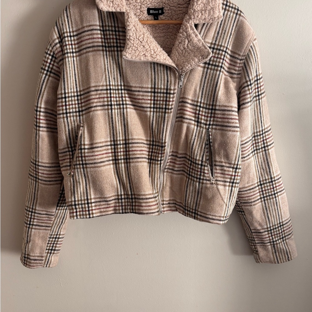 Plaid Teddy Jacket - Beige and Black